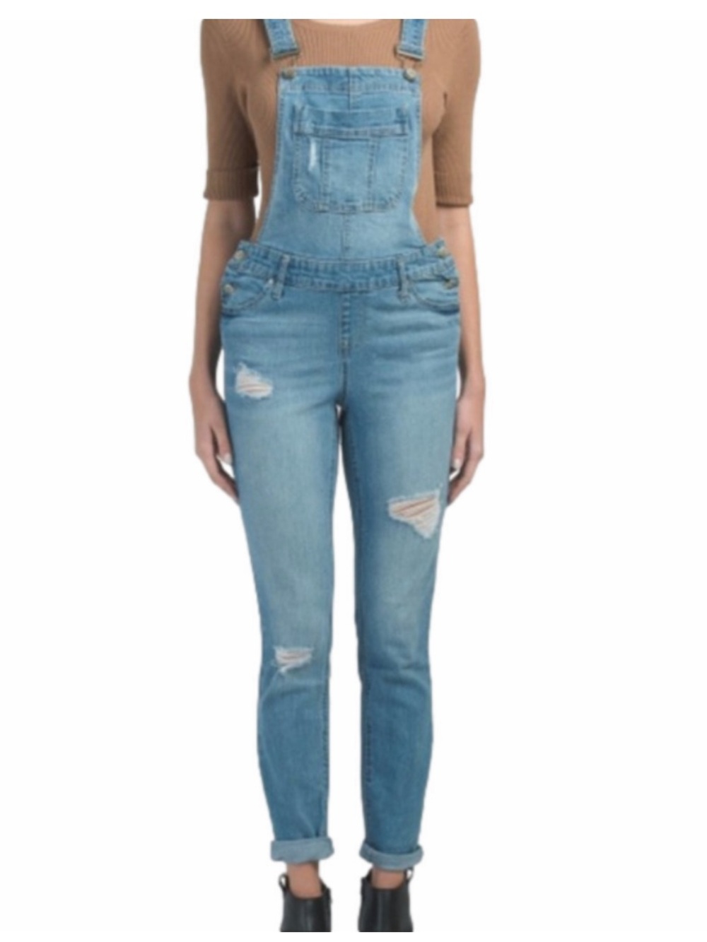 Blue Spice Light Wash Distressed Skinny Denim Overalls Size 9
